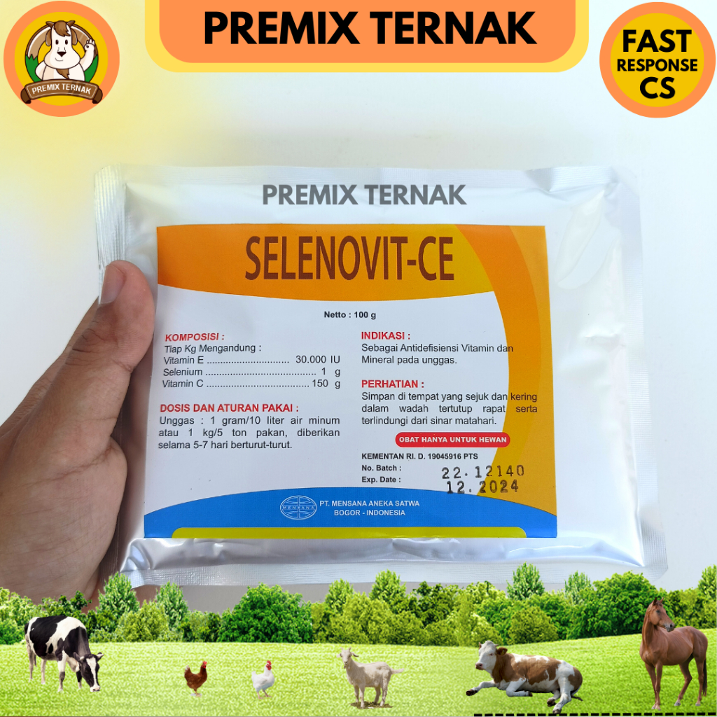 SELENOVIT CE 100 gram - Vitamin Mineral Ayam Unggas Selenium Vit C Vit E Antioksidan Sistem Imun - Vitamin e selenium