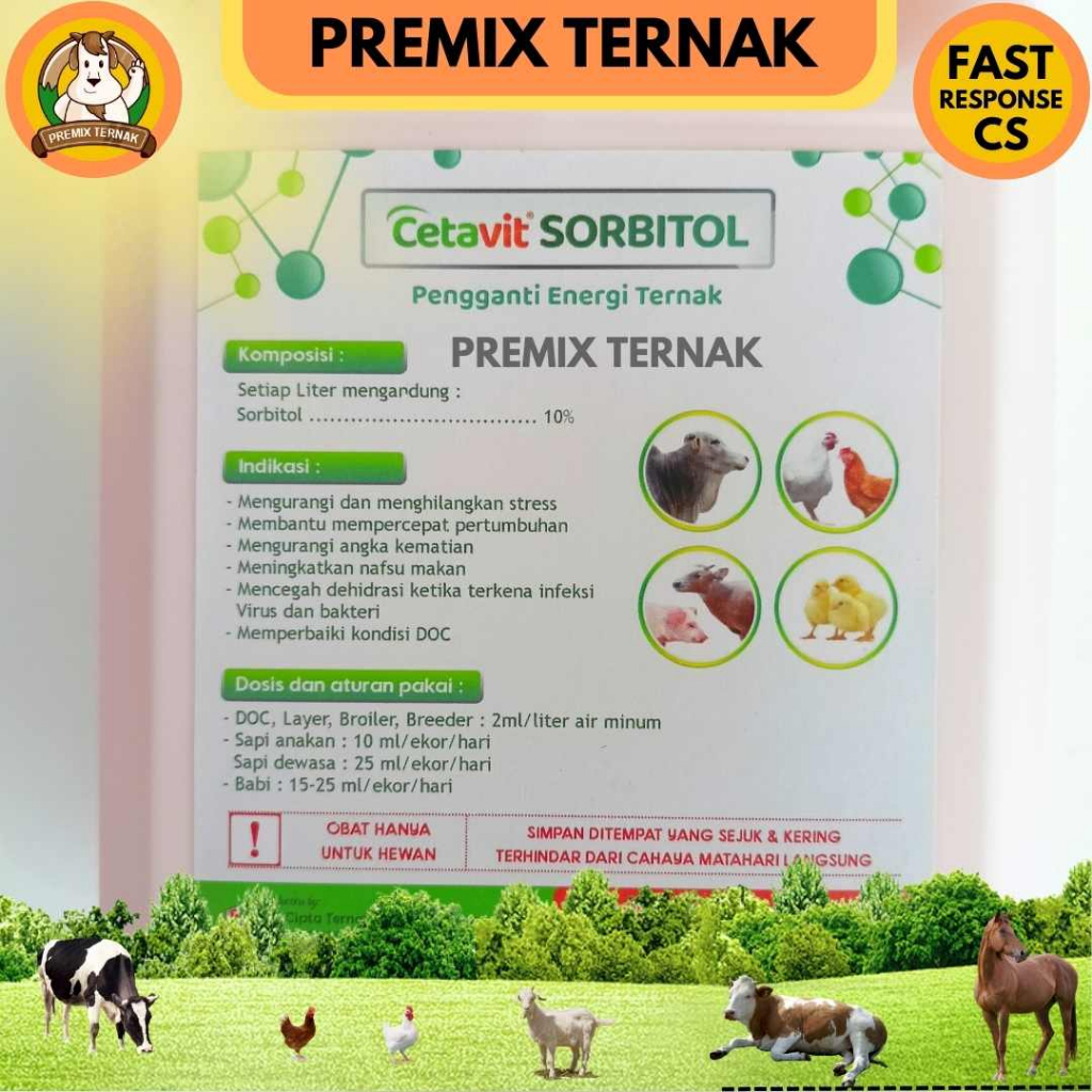 CETAVIT SORBITOL 1 LITER - Pengganti energy ternak - Suplemen Penambah/Pemulih Energi Ternak