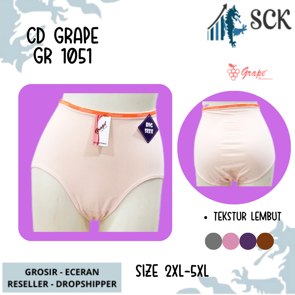 Celana Dalam GRAPE 1051 JUMBO Halus / CD Ukuran 2XL-5XL Bahan Katun / Pakaian Dalam Wanita Aneka Warna Grosir - sckmenwear GROSIR