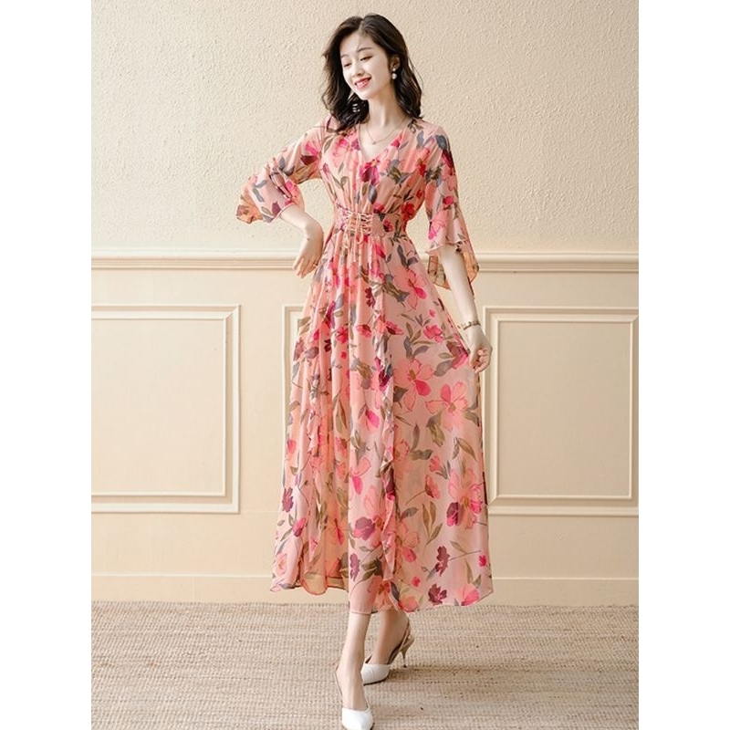 Sweet Floral Dress Summer Dress New Ruffled Chiffon Dress M450