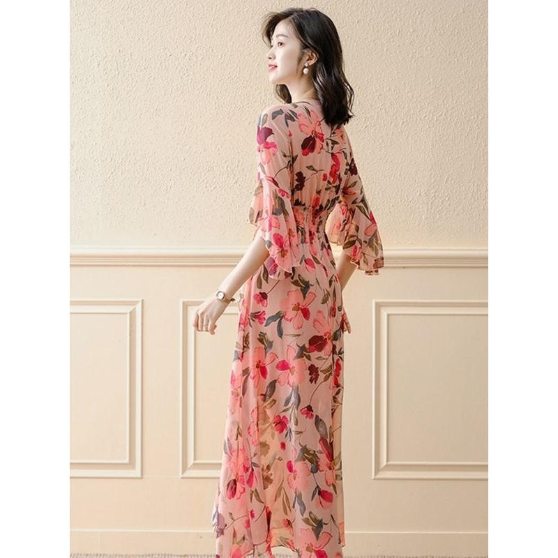 Sweet Floral Dress Summer Dress New Ruffled Chiffon Dress M450