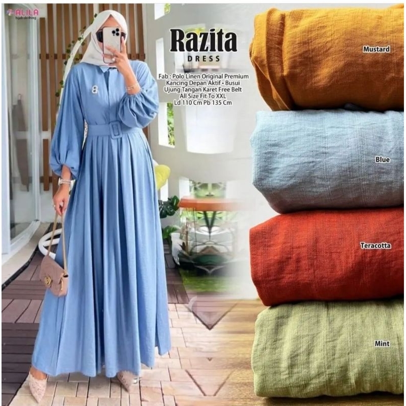 gamis polo linen terbaru/gamis polo linen premium/razita dres terbaru