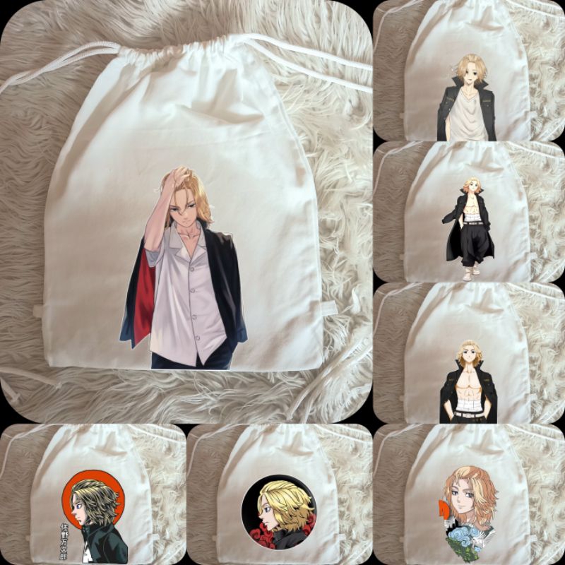 Tas Serut Putih Mikey Anime Tokyo Revenger Bahan Kanvas Premium Tebal / Tas Serut Putih Mikey Tokyo 