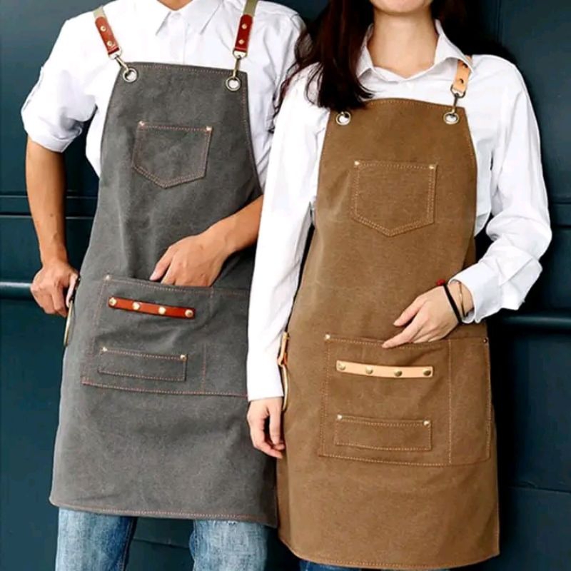 apron canvas leather barista barbershop