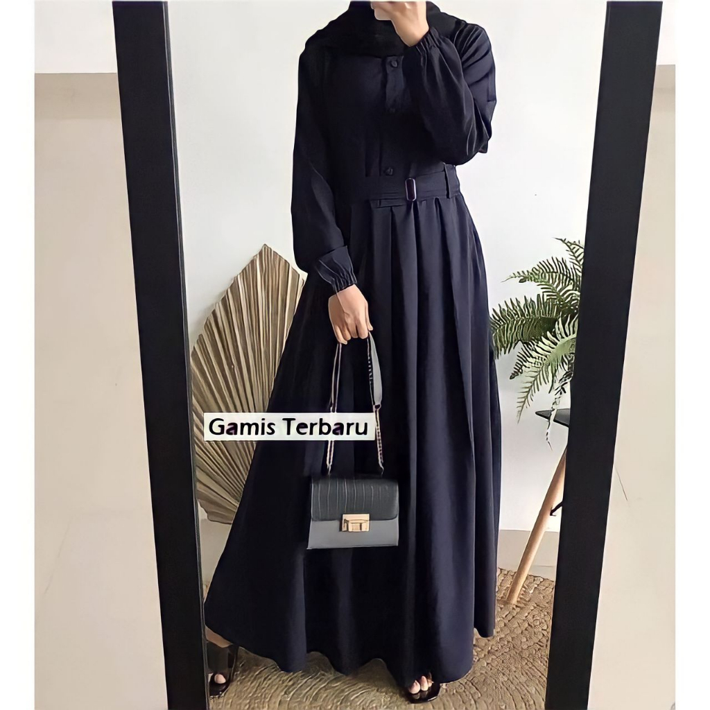 Gamis Monna Belt Dress Sandira Size Jumbo Syari Busui Friendly Terbaru Moscrepe Original