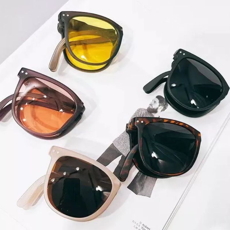 Kacamata Lipat Hitam Pria Wanita Sunglasses Retro UV Protection Bisa di Lipat