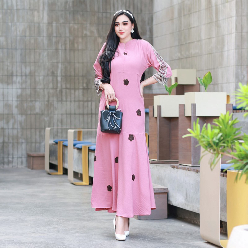 NAOMA DRESS WANITA CRINCLE AIRFLOW / GAMIS WANITA MUSLIMAH RENDA SAMPING/LENGAN