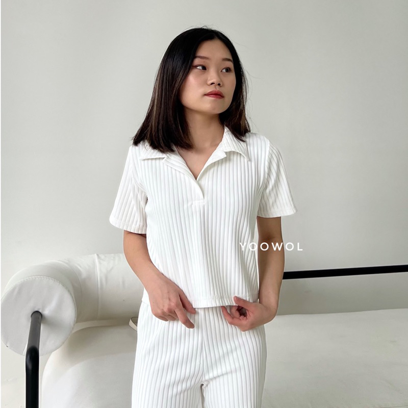 YOOWOL Ginza Top / Atasan Kemeja Knit Lengan Pendek