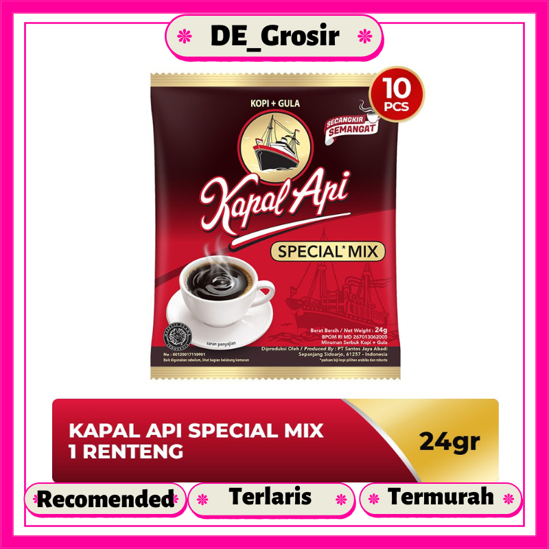 

Kapal Api Special Mix Kopi + Gula 24gr Dapat 1 Renceng Isi 10 Sachet