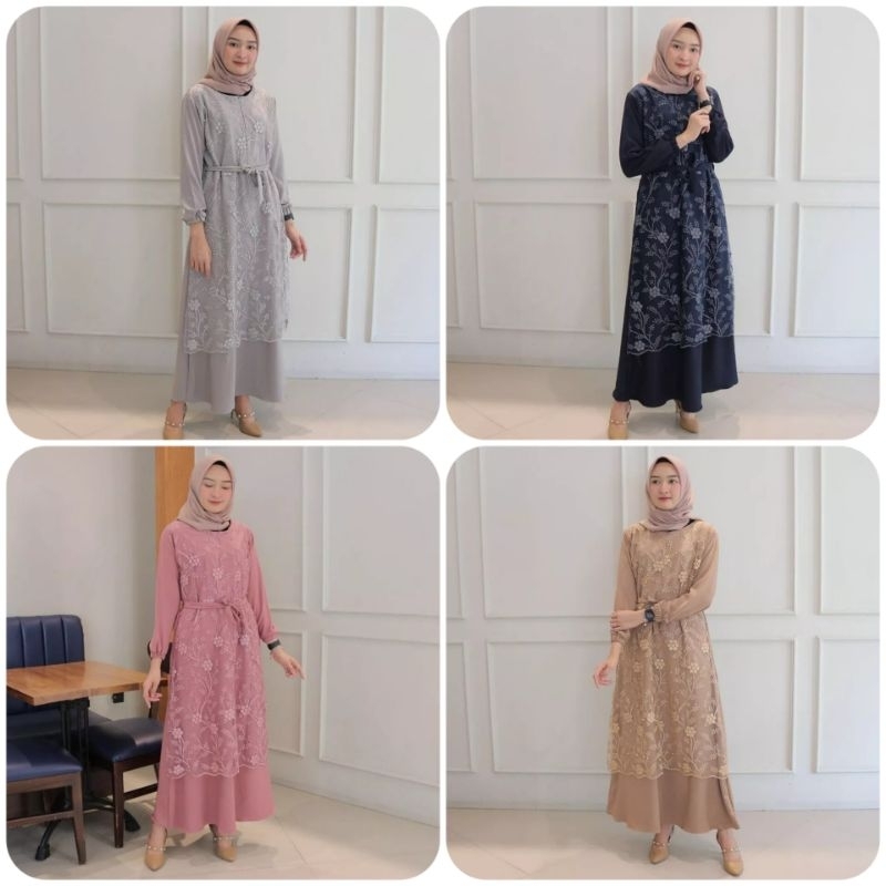 Dress Alma Brukat - Gamis Brukat Alma - Dress Tile Mewah Termurah - Gamis Kondangan
