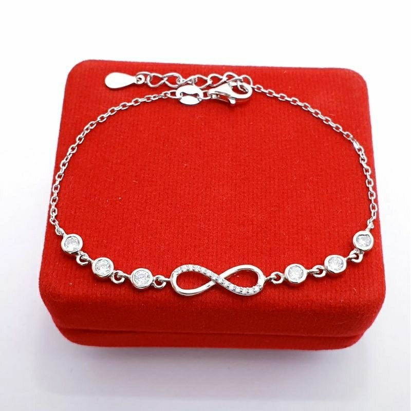 Gelang Tangan Silver 925 Lapis Emas Putih - Gelang infinite Perak 925 Asli