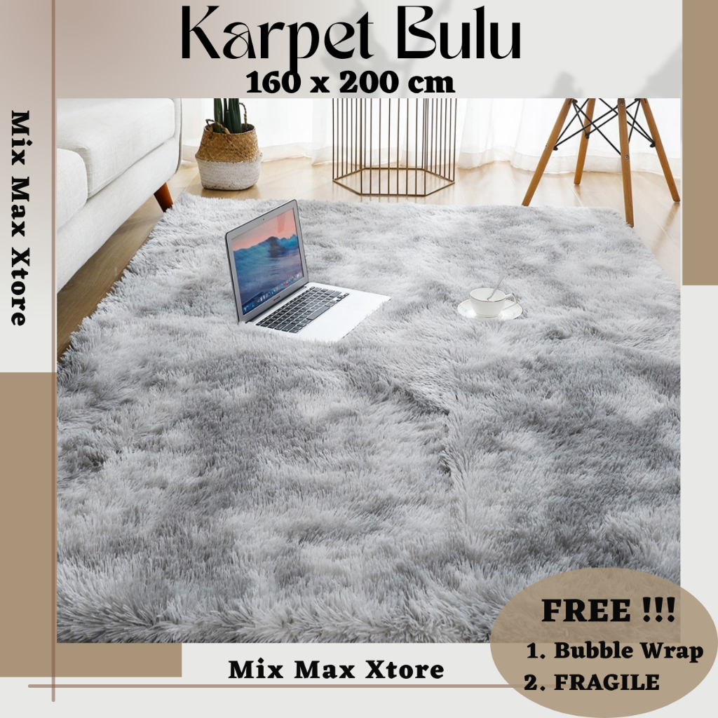 Karpet Bulu Dresshomee 160 x 200 CM Fluffy Floor Carpet Rug - Gray