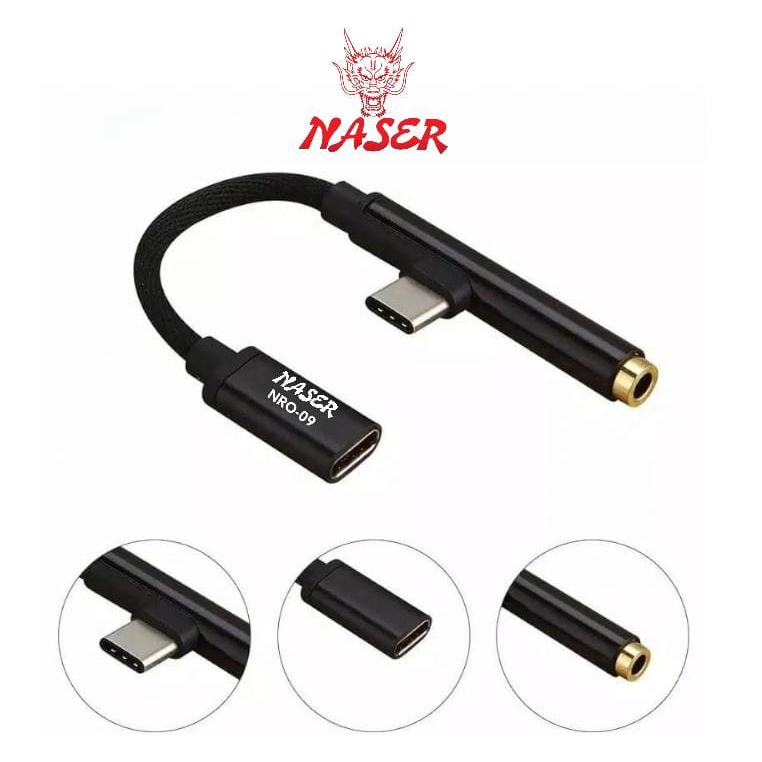 NASER OTG USB C TO TYPE C + AUX 3.5MM NRO-09 / ADAPTER CONVERTER EARPHONE 2IN1 / KABEL OTG MULTIFUNGSI