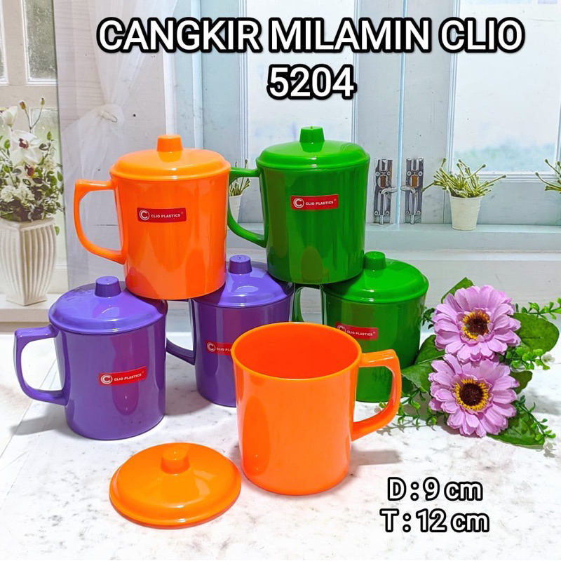 Gelas Tutup / Mug Tutup Plastik Clio - 5204 Cangkir MELAMIX ( SEMI MELAMIN )