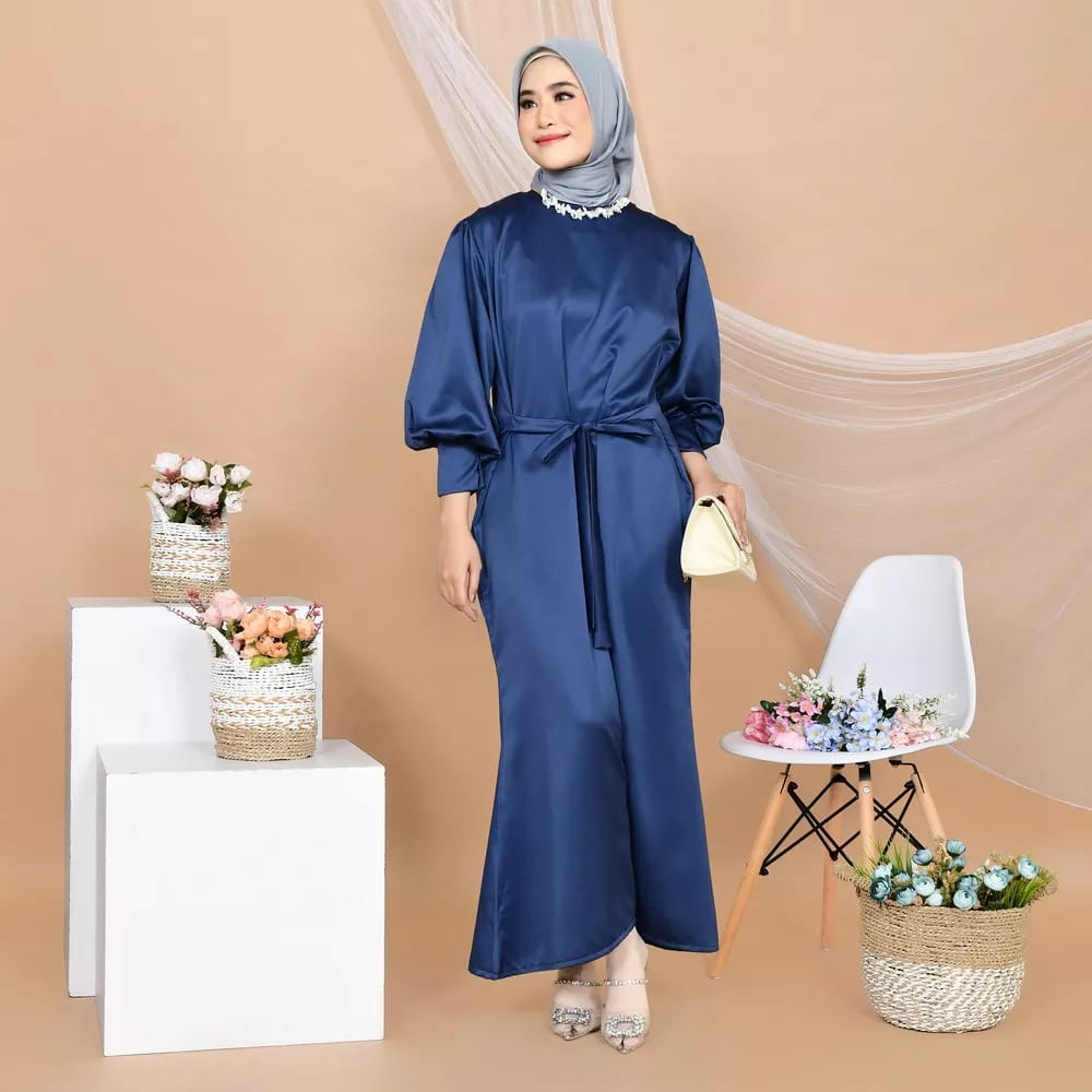 SHASI GAMIS MAXI LENGAN BALON ATASAN WANITA DRESS DUYUNG SATIN SILK PREMIUM (AMD)