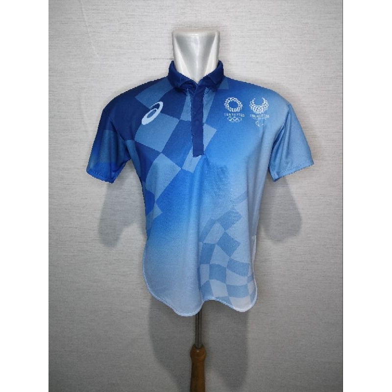 Polo shirt kaos polo Asics tokyo 2020 biru printing