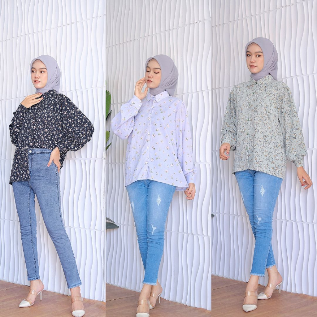 Kemeja Lady Crush Motif Pattern Oversize Jumbo - Kemeja Crinkle Lady Crush Motif Kemeja Blouse wanita Lady Crush / Kemeja Style Korea