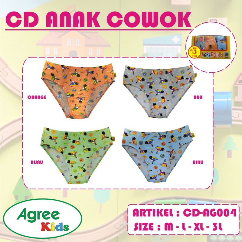 (3pcs) CD segitiga anak laki laki celana dalam cowok AGREE AG004