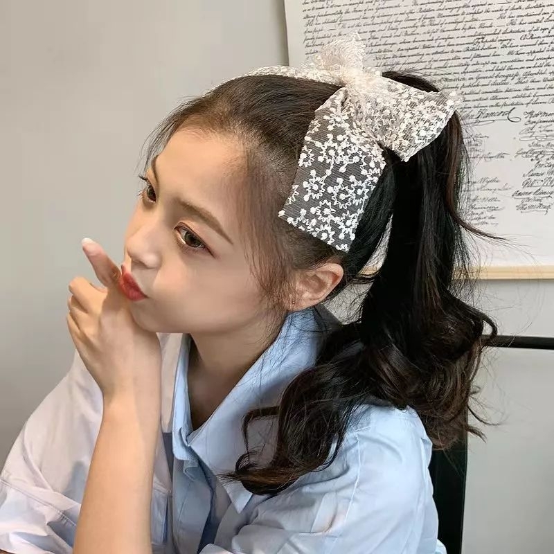 Ikat Rambut Korea Pita Aksen Renda Mutiara Untai Korean Hair Tie Ribbon Pearl Lace Brukat Kunciran Juntai