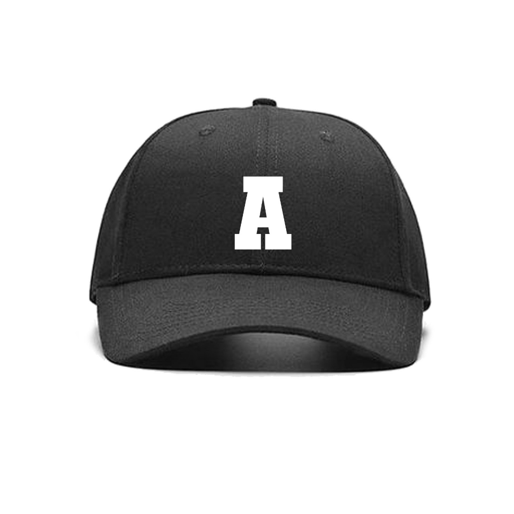 Topi Baseballcap Abjad Huruf Teks Alphabet A B C D E F G H I J K L M N O P Q R S T U V W X Y Z Hitam