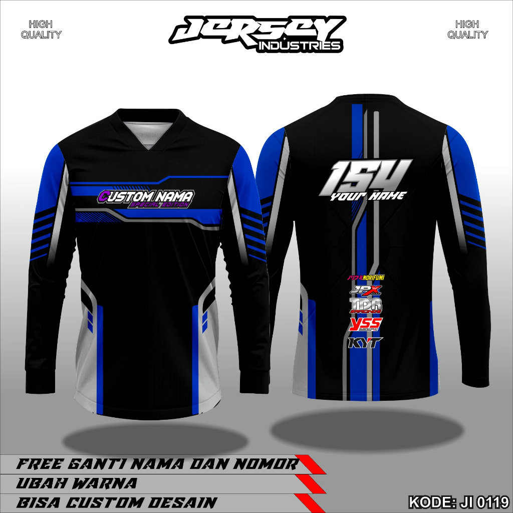 Jersey Custom Balap Full Printing, Kaos Jersey Traill Lengan Panjang, Bisa Custom Desain