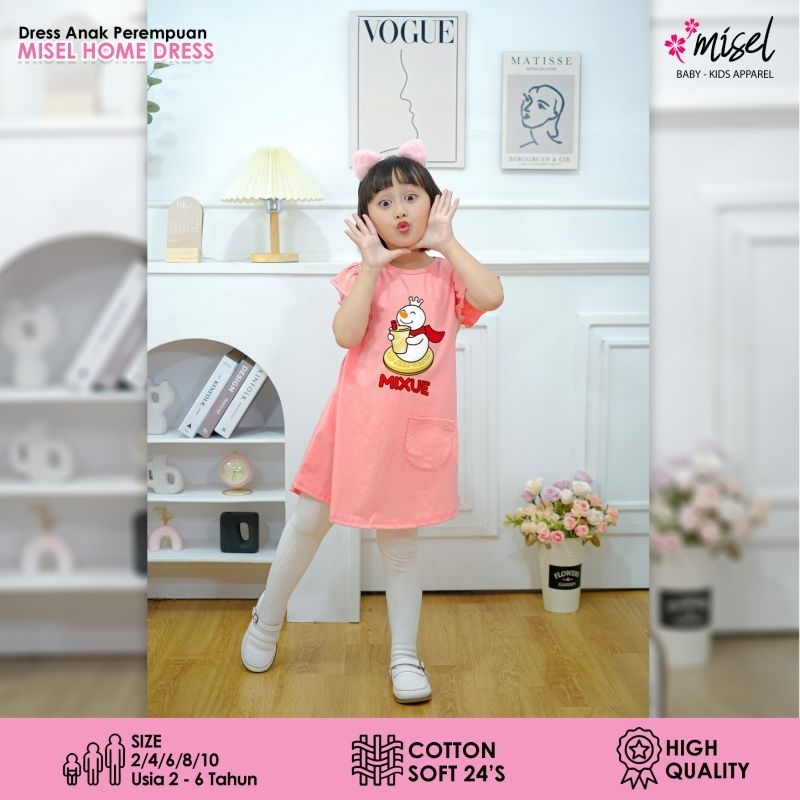 Baju Dress Kaos Anak Perempuan Cewek Misel Motif Mixue Usia 2 3 4 5 6 7 8 Tahun.