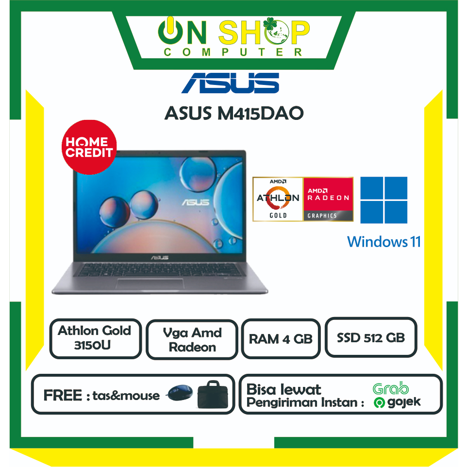 ASUS M415DAO FHD123 Athlon Gold 3150U 4GB 512GB W11 OHS