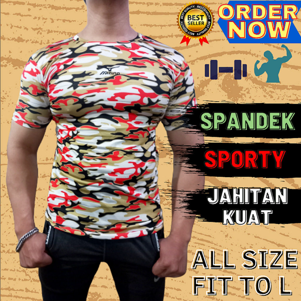 Kaos Gym Press Body Lengan Pendek Pria Motif Loreng Army Bahan Spandek Ketat