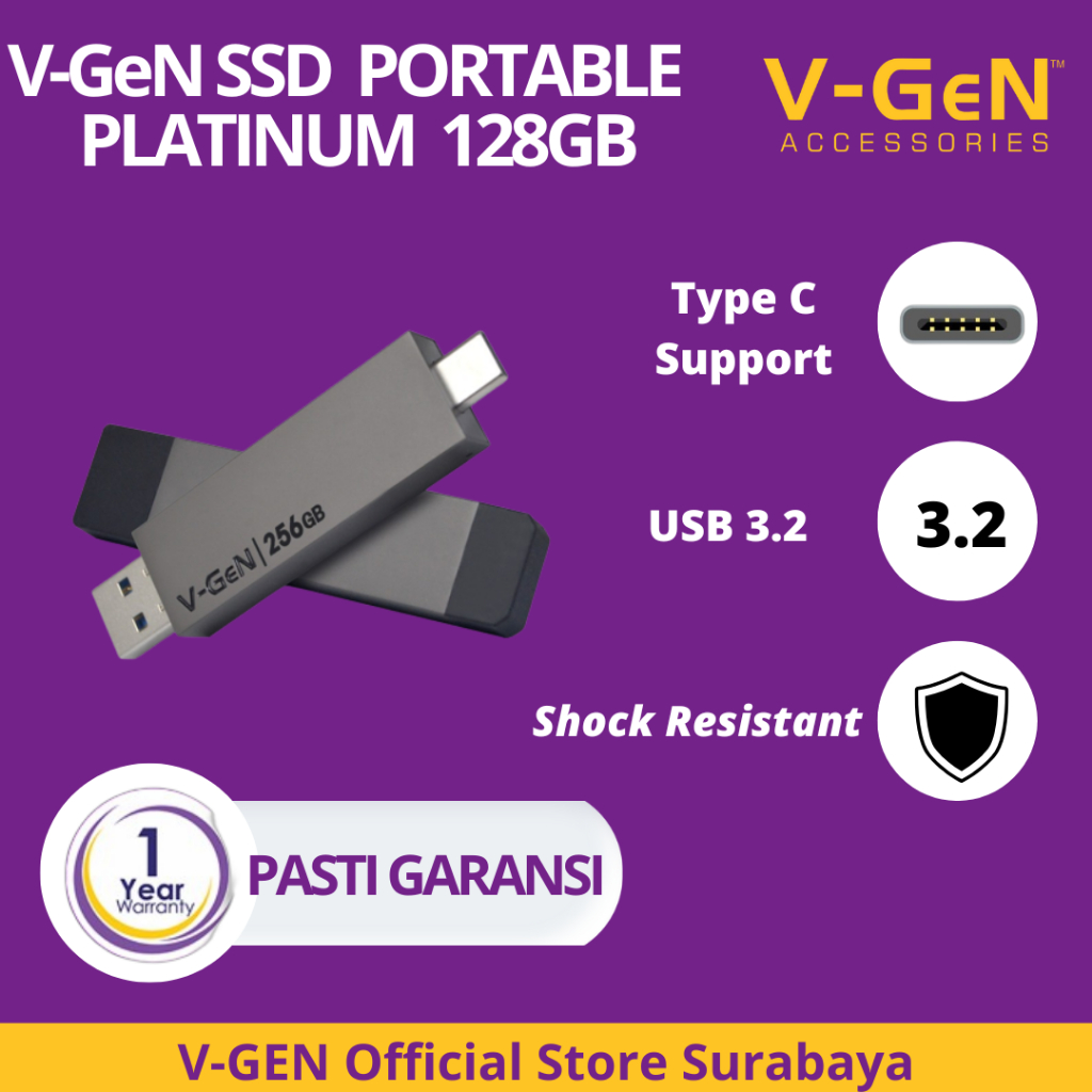 SSD Portable V-GeN Platinum 128GB 256GB 512GB USB 3.2 Type C V-GeN