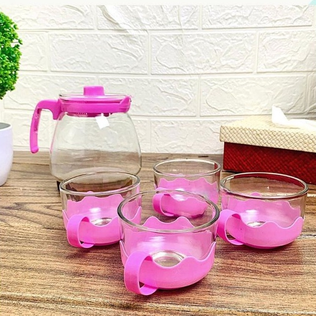 B ( B00063 ) TEA POT KACA WARNA SET 5 IN 1 PREMIUM / HARGA GROSIR