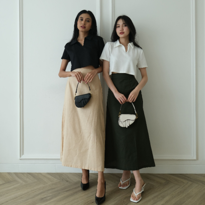 Korra Linen Skirt - Korean Casual Skirt - Rok Polos Wanita - Office Skirt