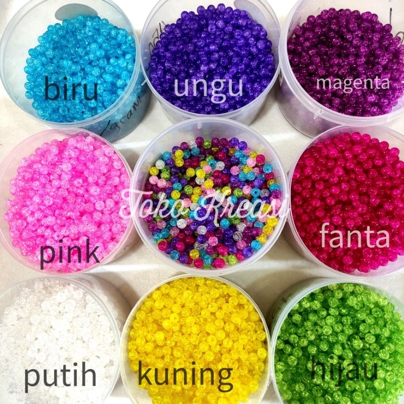 (Per Pack) Manik Mote kaca bening motif pecah / retak 8mm