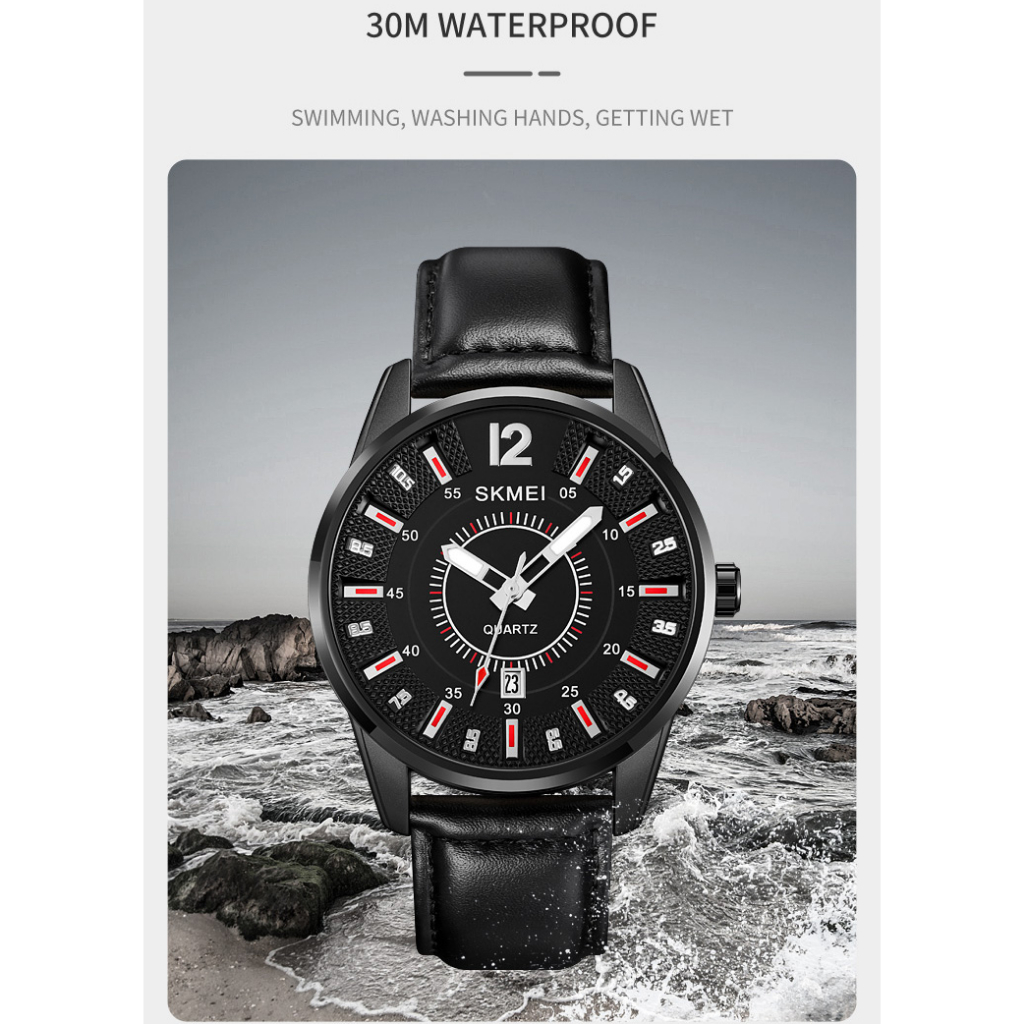 Jam Tangan Pria Analog Watch Leather Strap Waterproof 30M Desain Premium Jamtangan Anti Air Multifungsi