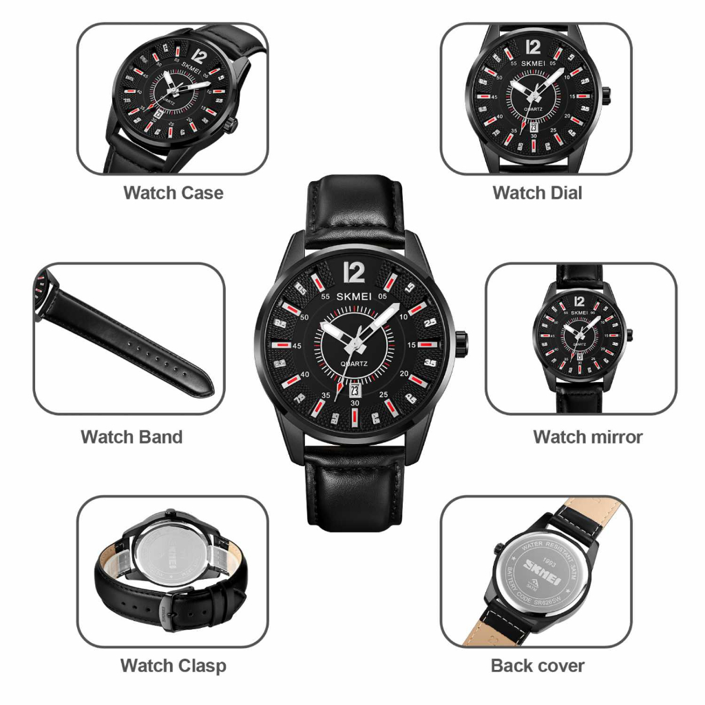 Jam Tangan Pria Analog Watch Leather Strap Waterproof 30M Desain Premium Jamtangan Anti Air Multifungsi