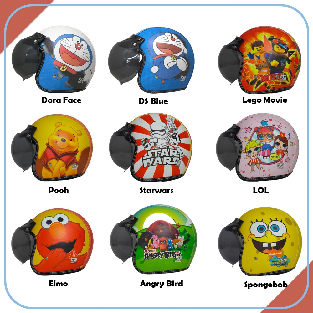 Helm Retro Bogo Anak Junior PRINTING Full Kulit Motif Karakter Murah