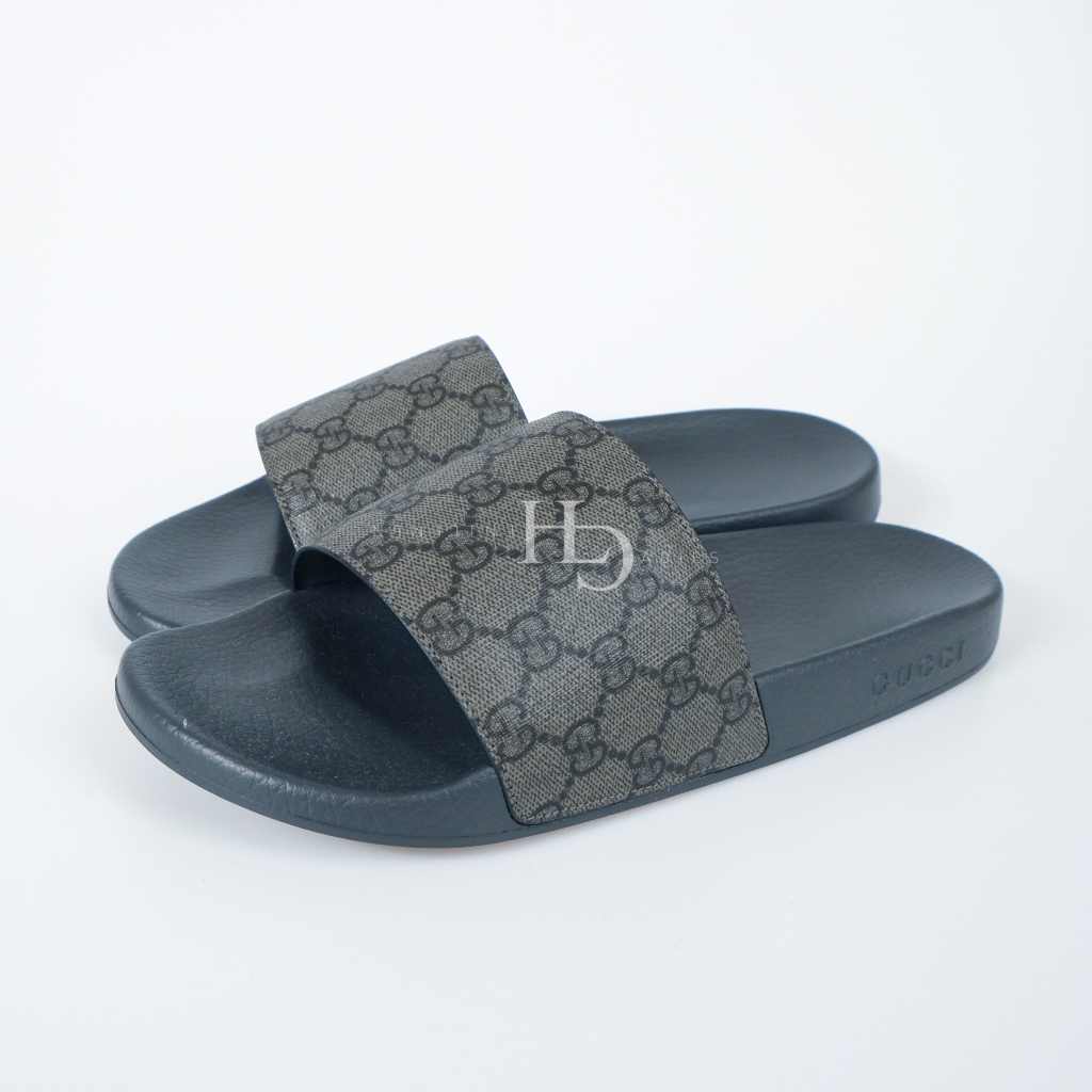 GG Supreme Canvas Rubber Slides Black Graphite