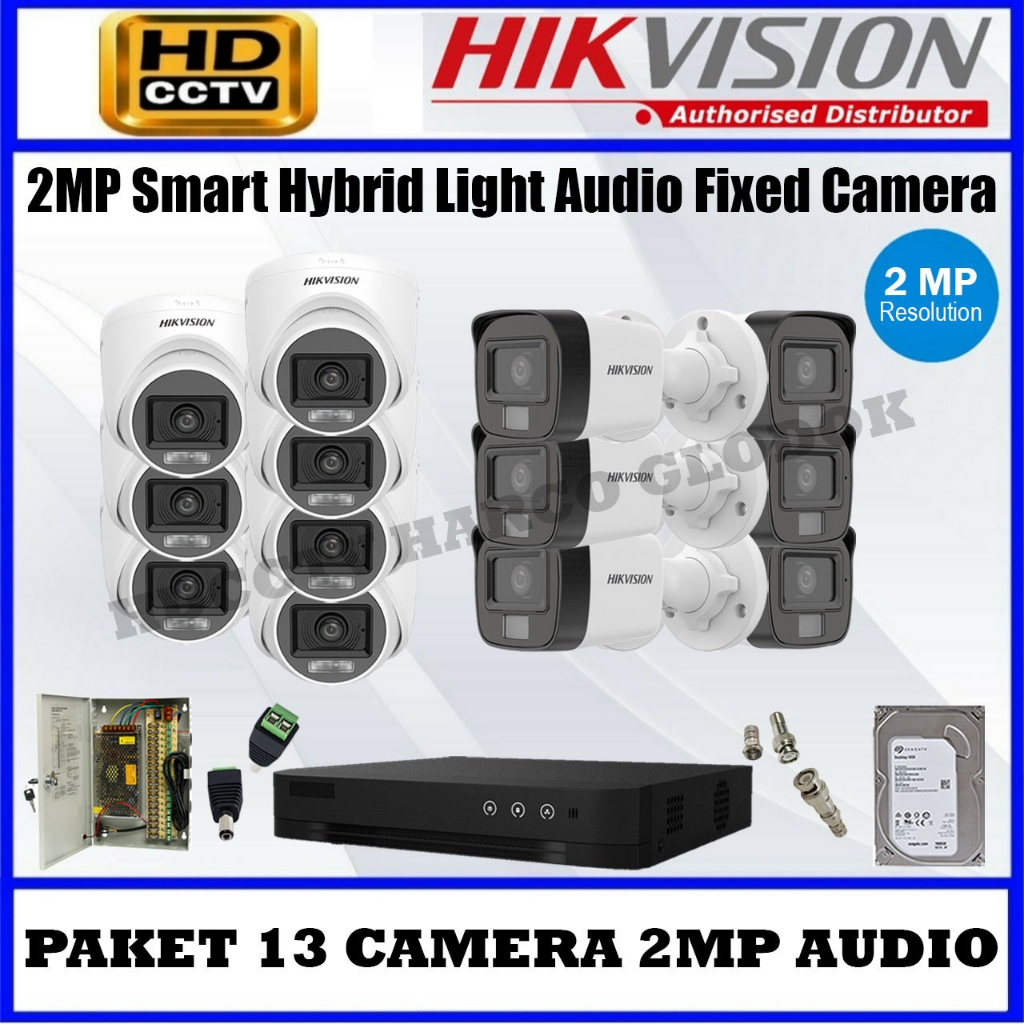PAKET 13 CAMERA HIKVISION DVR 16 CHANNEL TURBO HD CAMERA 2MP AUDIO