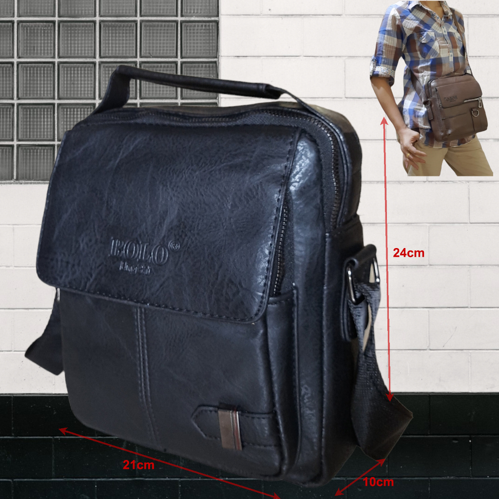 Tas Selempang Kulit,Sling Bag Pria Tas Massanger Bolo Lingshi Impor Motif Serat Ukuran Sedang