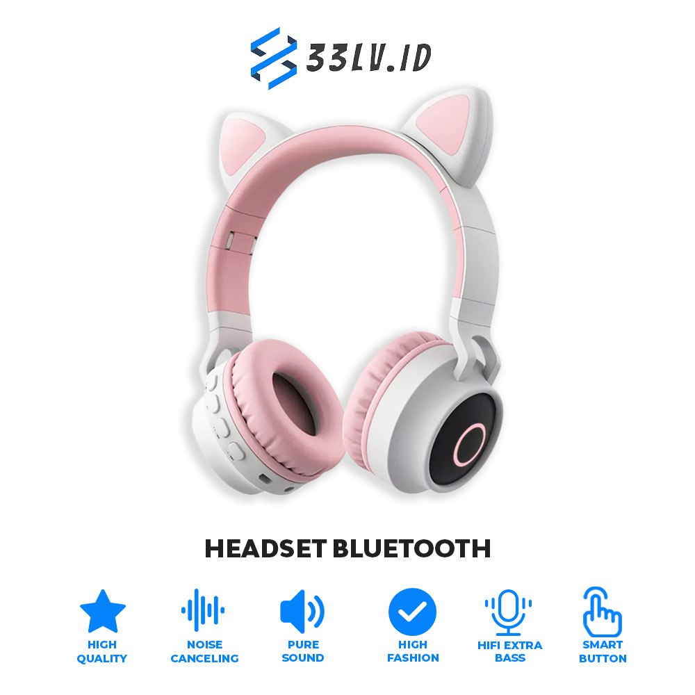 【33LV.ID】Headphone bluetooth model telinga kucing lampu led wireless stereo bass BT028C