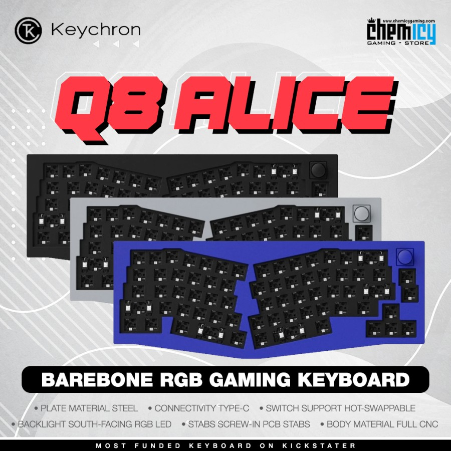 Keychron Q8 QMK Alice Barebone RGB Mechanical Gaming Keyboard