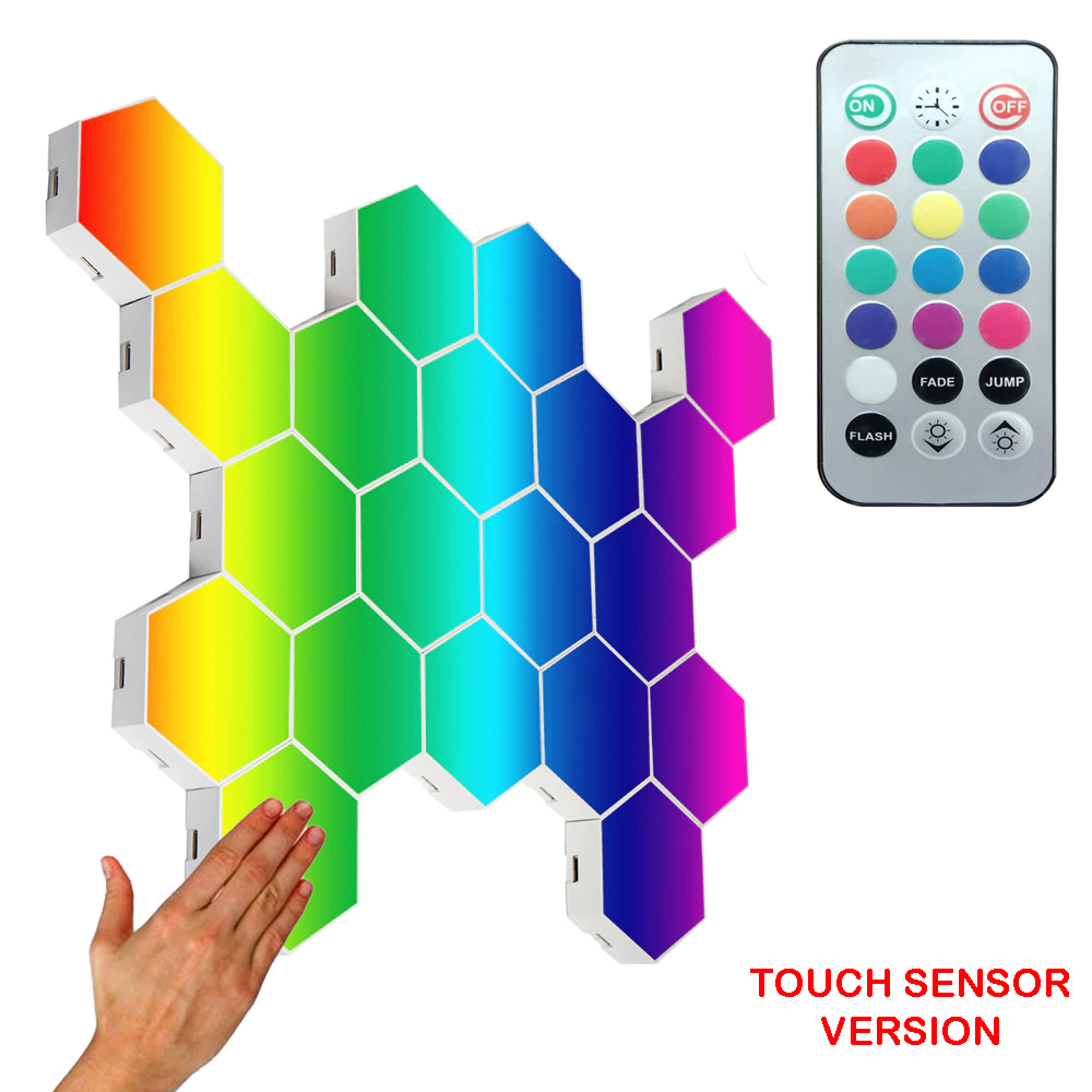 Lampu Hias Hexagonal LED RGB Touch Sensor 3 PCS with Remote bisa cod !!