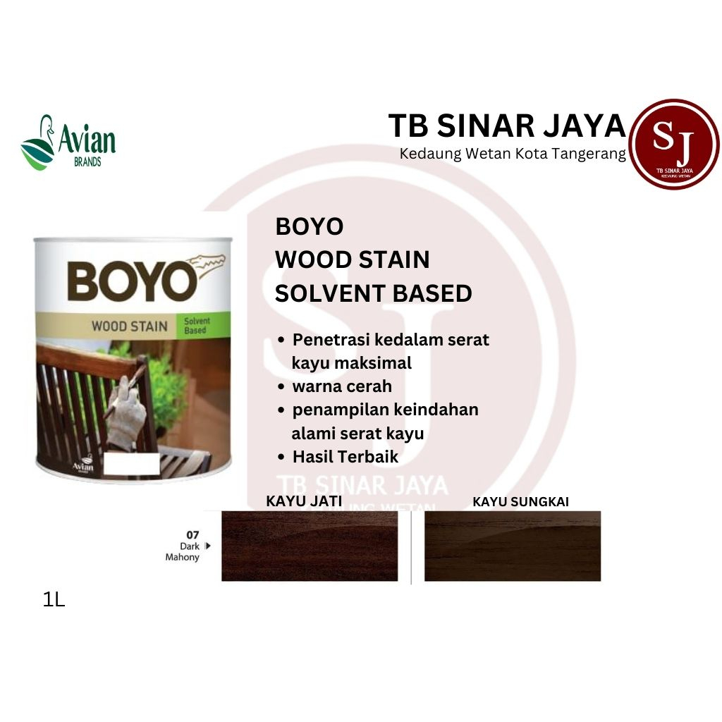 BOYO WOOD STAIN CAT KAYU PILITUR SOLVENT BASE  BASED AVIAN THINER 1KG - 07 DRAK MAHONY