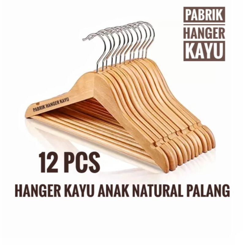 HANGER KAYU ANAK NATURAL PALANG ISI 12 PCS