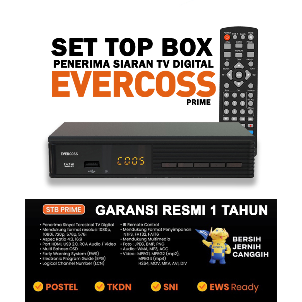 SET TOP BOX EVERCOSS  GARANSI RESMI 1 TAHUN..!! Bisa WIFI &amp; YOUTUBE