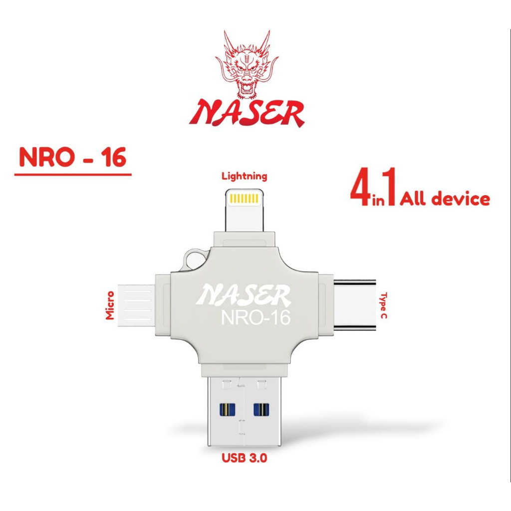 NASER OTG 4IN1 NRO-16 / Otg Usb 3.0 to Micro + Type C + Lightning / 4in1 Usb Flash Drive Multi Function