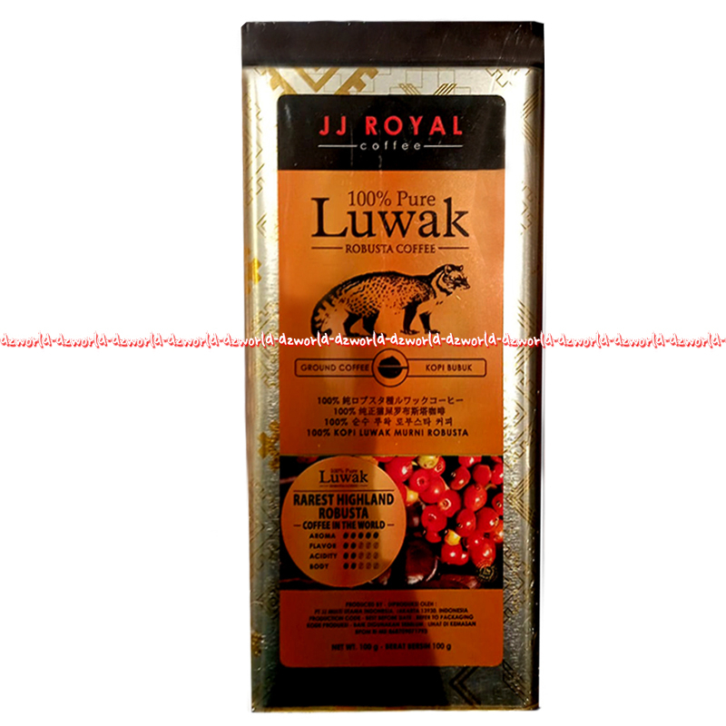 JJ Royal 100% Pure Luwak 100gr Ground Coffee Kopi Bubuk Murni Kemasan Kaleng Biru Orange Jjroyal Loewak