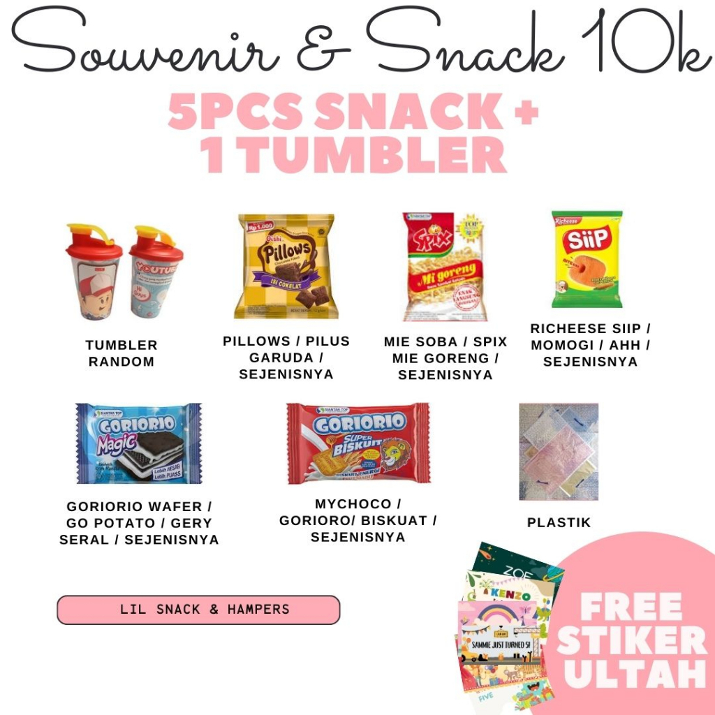 

LILSNACK - Paket Souvenir Hampers Snack Hadiah Ulang Tahun Anak Murah - Paket Snack Tumbler 10 RIbu