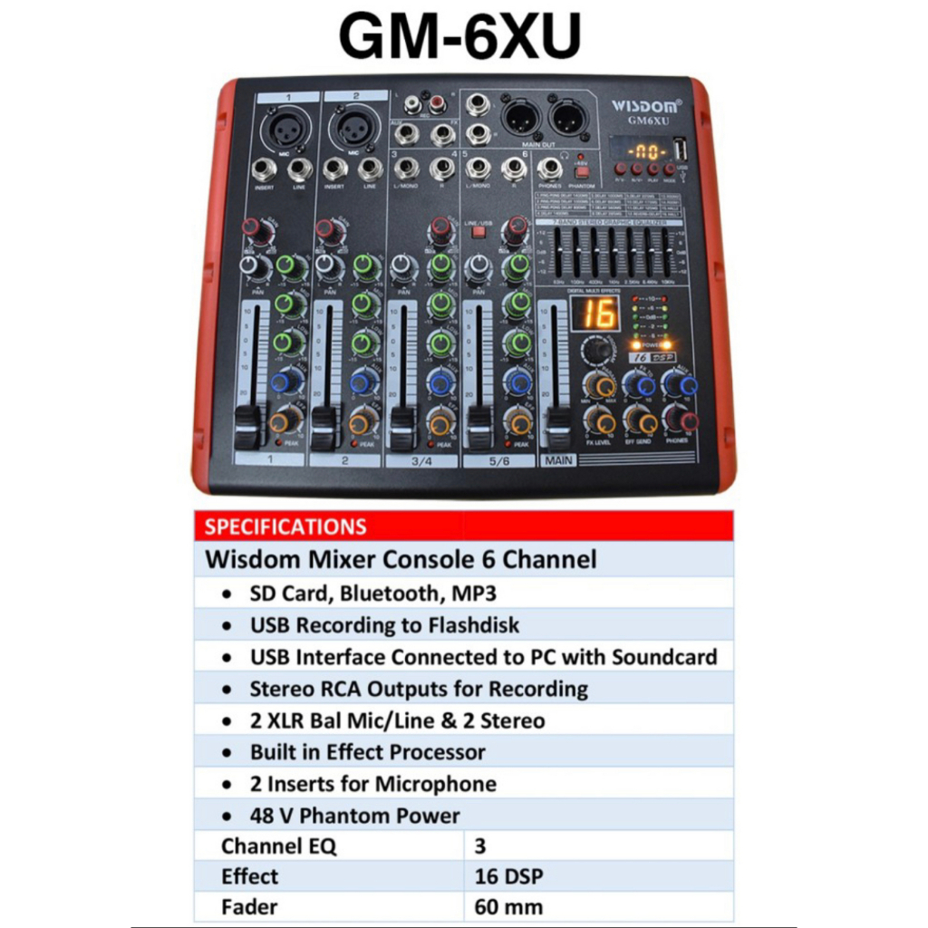 Wisdom Mixer Console 6 Channel GM-6XU