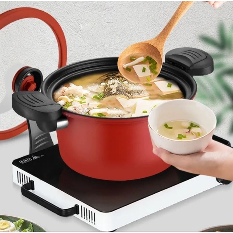 Panci Presto 24 cm Anti Lengket 3.5 Liter Low Pressure Cooker Micro Pot Teflon Pelunak Daging Non-Stick 3.5L Multifungsi Bisa Untuk Kado Pernikahan