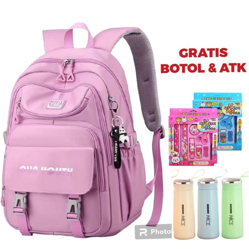 Tas ransel anak sekolah SD SMP gratis atk dan botol minum